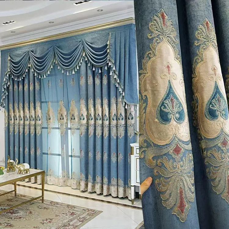 欧式高档加厚雪尼尔绣花全遮光客厅卧室成品窗帘高级感大气带挂钩