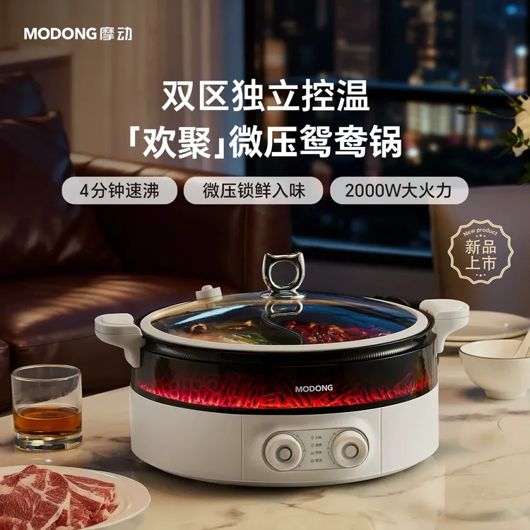 摩动欢聚多功能火焰电火锅家用网红鸳鸯锅一体式多功能大容量火锅