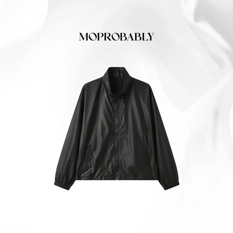 Moprobably贝贝「律调」"羊皮革"气质真皮夹克皮衣外套B5382014