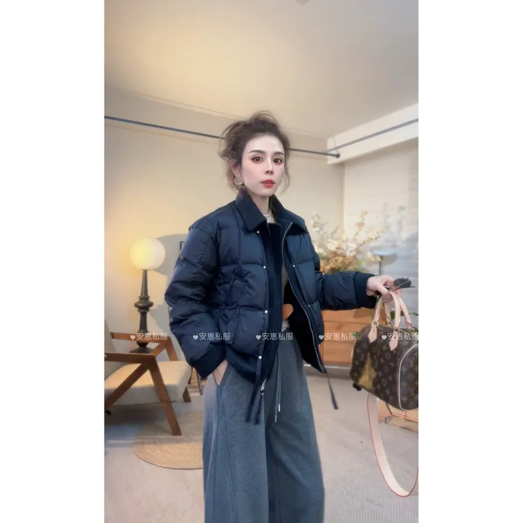 棉服拼接翻领加厚棉服女款2025冬季新款假两件保暖外套