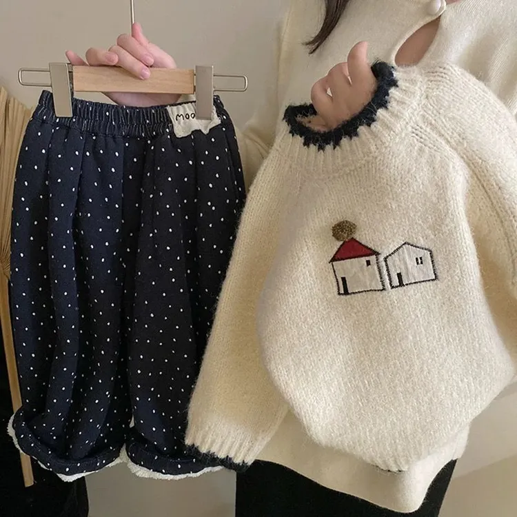 新款韩国绒加厚款童装毛衣秋冬款女童百搭小童针织打底衫洋气上衣