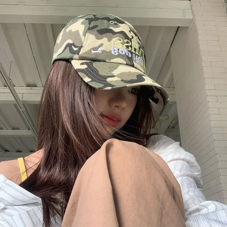 小众复古迷彩棒球帽女街头潮牌刺绣字母深顶大头围棒球帽男显脸小