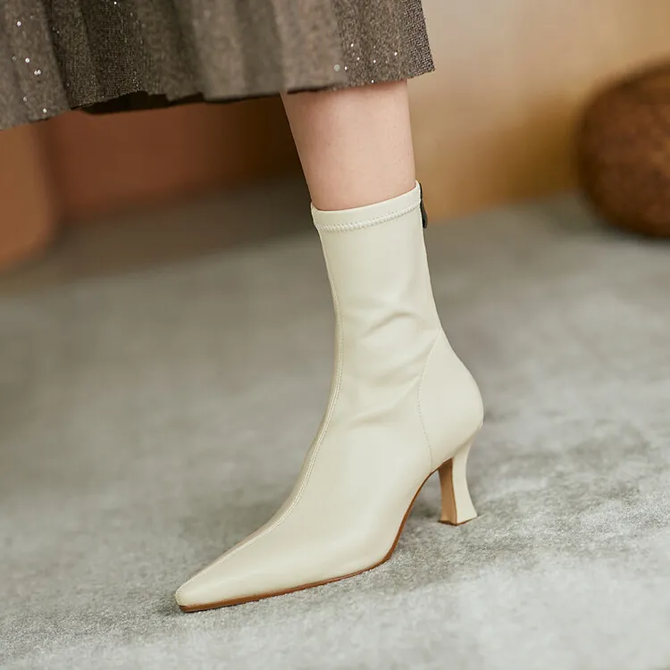 6.5cm~秋冬新款尖头细跟短靴女显瘦弹力靴2025法式性感高跟瘦瘦靴