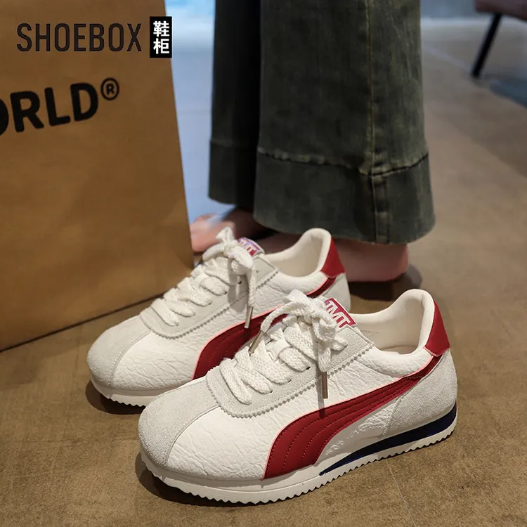 SHOEBOX鞋柜厚底阿甘鞋女2025新款百搭小白鞋复古休闲运动德训鞋