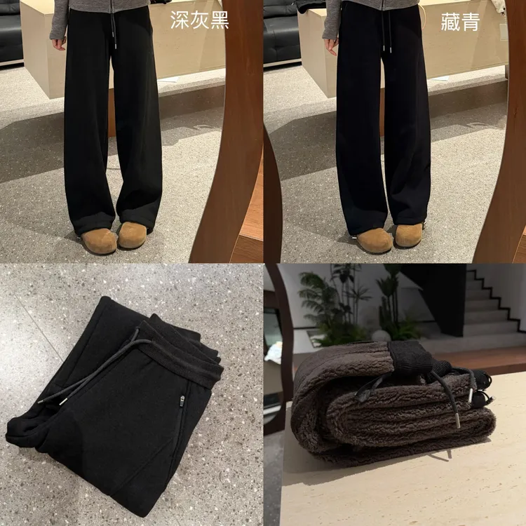 宿慕SUMU 韩版时尚加绒加厚阔腿弯刀裤12-10冬季新款休闲长裤6723