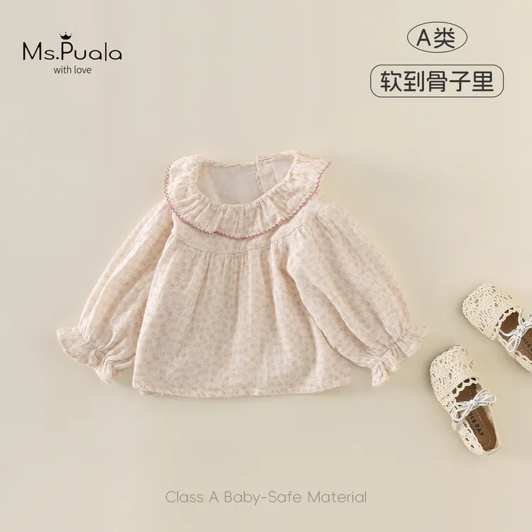 【Ms.Puala会呼吸的棉】童装婴幼儿女童衬衫秋款森系娃娃领套头衬衣