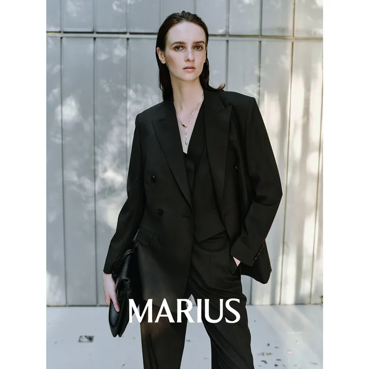 MARIUS | "皇后街三件套"定染莱卡羊毛合身收腰六粒扣西装套装