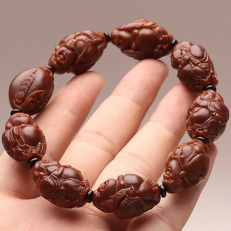 17mm成品玉化机刷橄榄核雕刻佛珠弥勒手串单圈文玩橄榄胡1.7x2.7