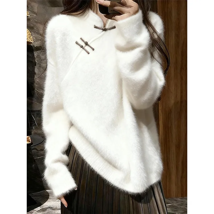 新中式国风毛衣女款2025新款白色高级感针织可外穿内搭上衣女秋冬