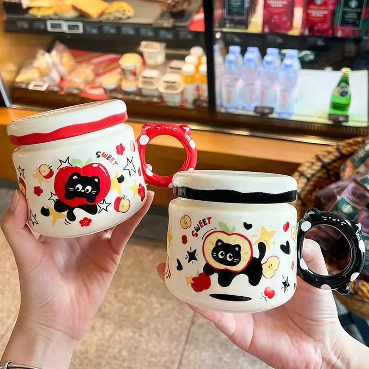 高颜值可爱陶瓷生日礼物水杯带盖杯子马克杯办公室情侣女生家用