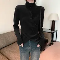 2025秋冬复古设计感立领磨毛打底衫女修身气质内搭长袖T恤女