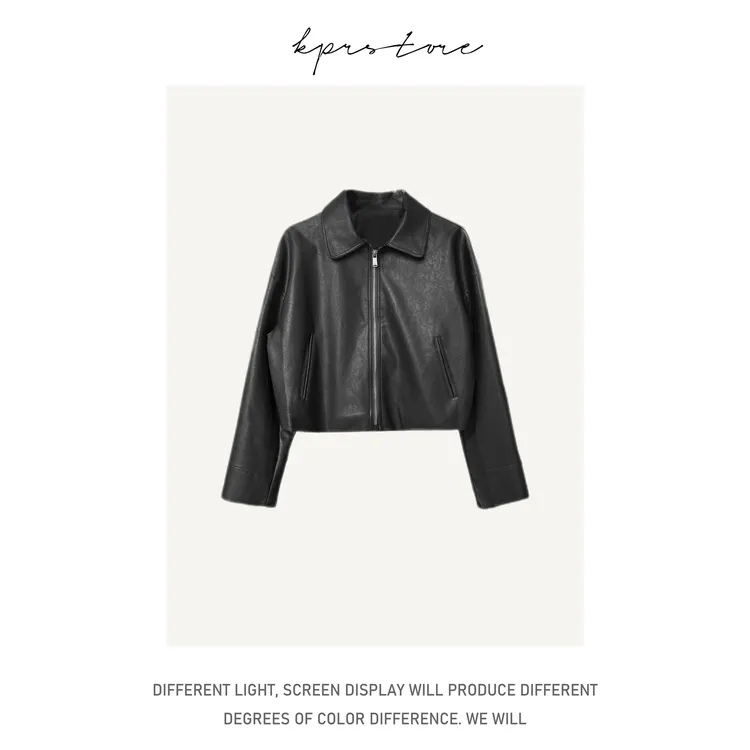 KPR 2024新款皮衣外套女秋季短款翻领气质显瘦高级百搭皮夹克上衣