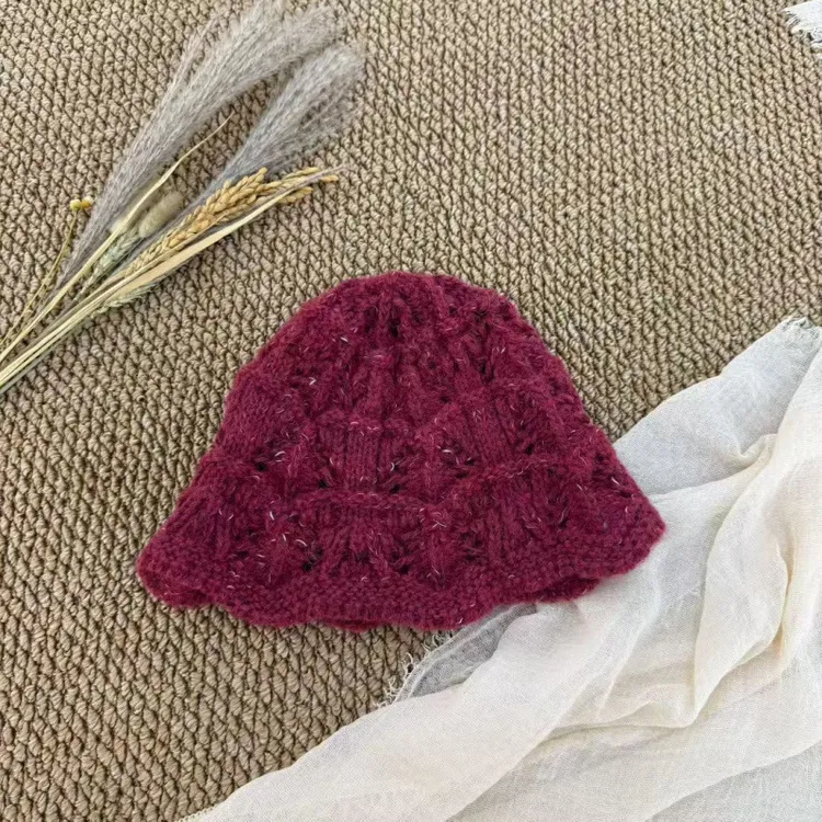 镂空花边包头针织渔夫帽女森系时髦毛线帽秋冬新款帽子韩版冷帽