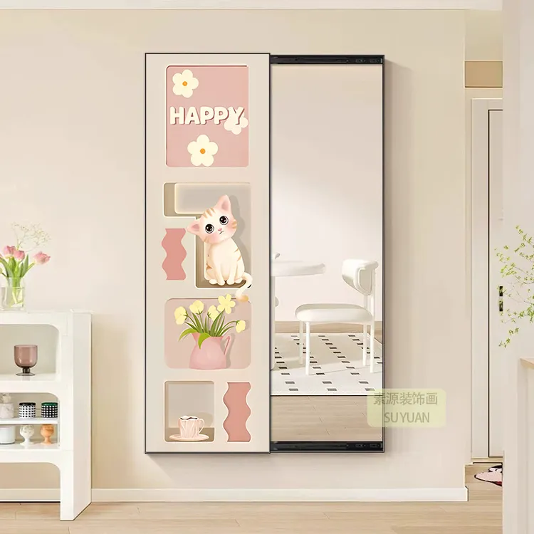 隐形装饰画隐藏式壁挂贴墙推拉镜子穿衣镜全身镜子家用推拉全身镜