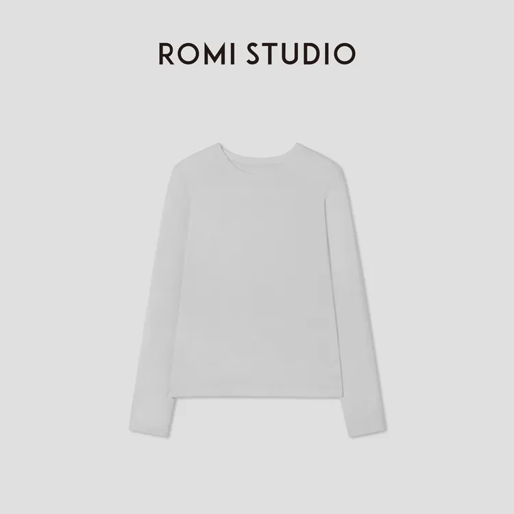 ROMI STUDIO“休闲简约”100棉肤感弹力宽松圆领长袖T恤RW24WSD1365