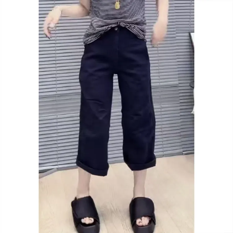 艾塔莉宽松慵懒风阔腿裤小个子休闲百搭九分裤大码夏季薄款奶奶裤