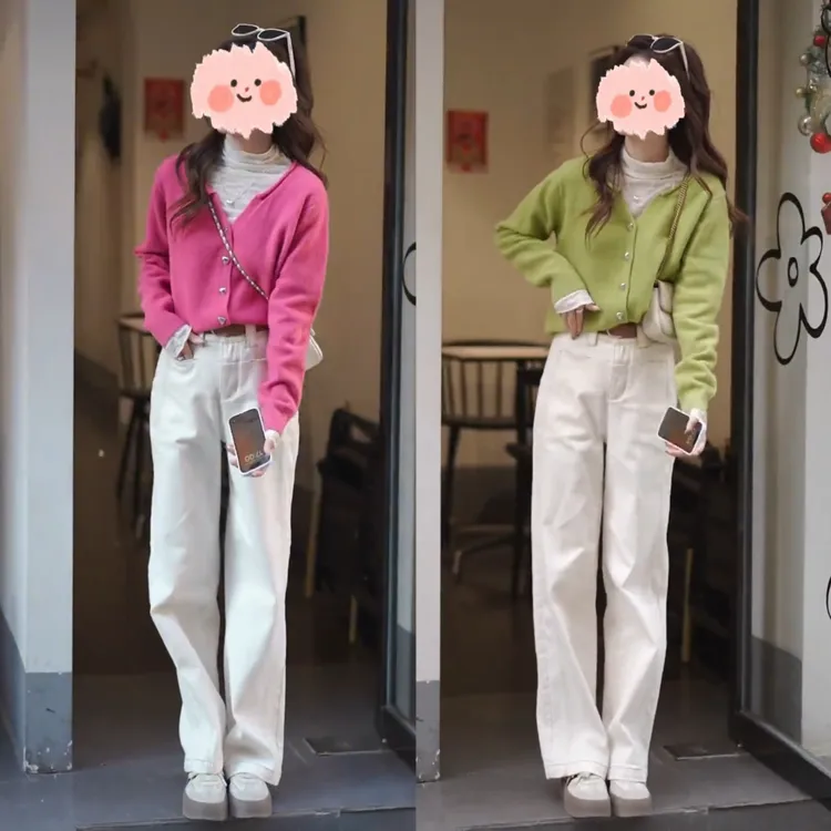 早秋穿搭减龄一整套女装套装长袖纯色开衫针织衫直筒牛仔裤两件套
