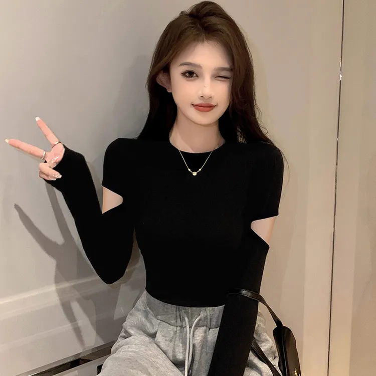 2025秋冬新款半高领女装黑色螺纹长袖洋气紧身打底衫百搭显瘦上衣