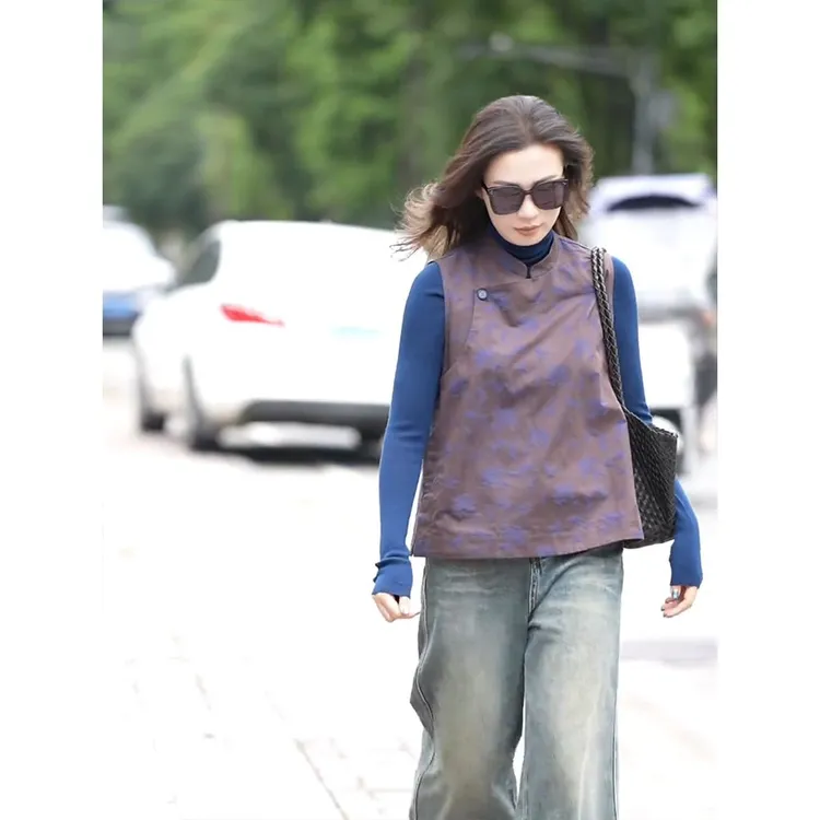 新中式女装国风唐装外套叠穿马甲宋锦夹克上衣女2025新款坎肩马夹