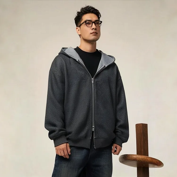 420G秋冬季重磅连帽卫衣开衫卫衣男士连帽宽松休闲外套百搭潮男