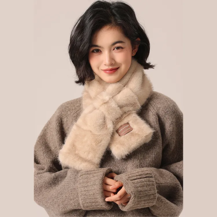 仿水貂毛交叉围脖冬季保暖温柔风装饰蓬松不掉毛百搭通勤加厚毛领