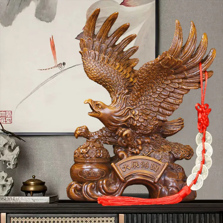 大展宏图雄鹰摆件大鹏展翅猫头老鹰工艺品中式家居客厅装饰办公室