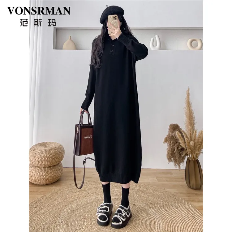 VONSRMAN气质内搭连衣裙女2025秋冬新款时尚宽松休闲显瘦百搭长裙