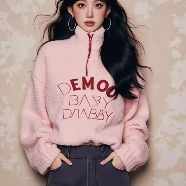 2025秋冬季新款短款上衣美式摇粒绒羊羔毛高领卫衣小个子加厚外套