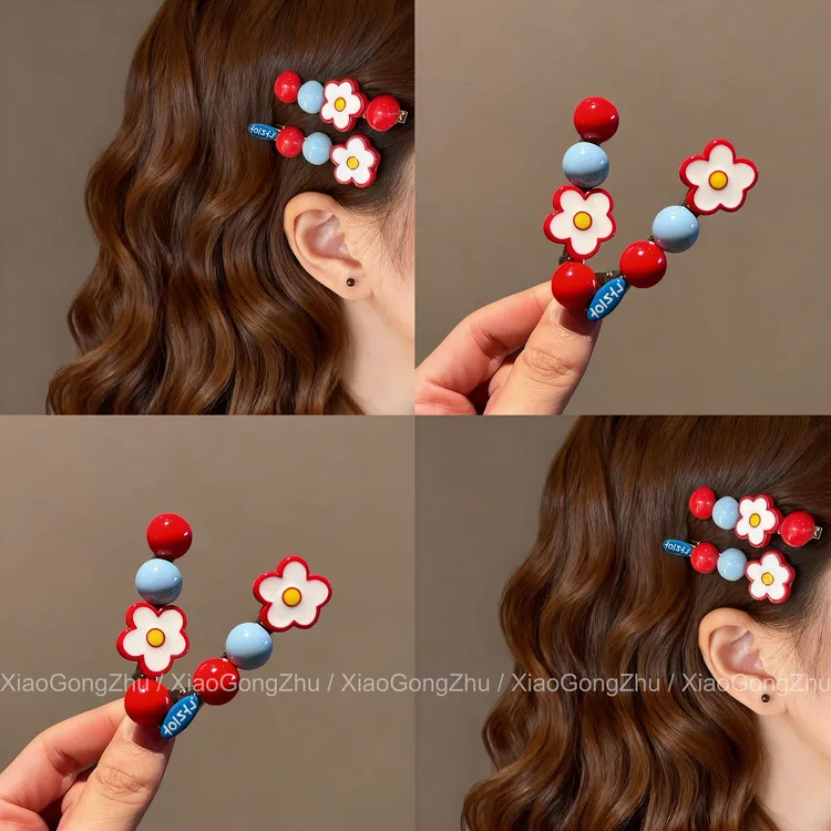 冰糖山楂~花朵发夹女边夹甜美前额发卡一字刘海夹子头饰2025新款