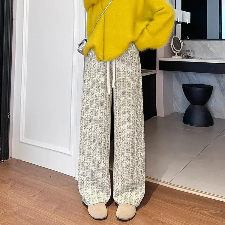 慵懒风加绒阔腿裤女秋冬新款宽松显瘦小个子小香风加厚保暖休闲裤