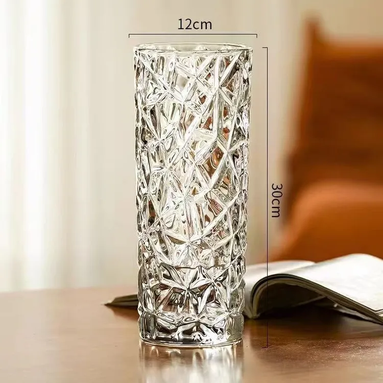 席淼【30cm高洛神玻璃花瓶冰草纹】水养富贵竹玫瑰百合客厅插花摆件