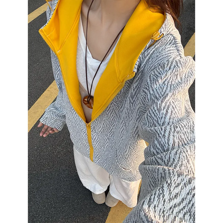 美式复古撞色连帽卫衣男款秋季小众设计感拼接外套潮牌情侣上衣