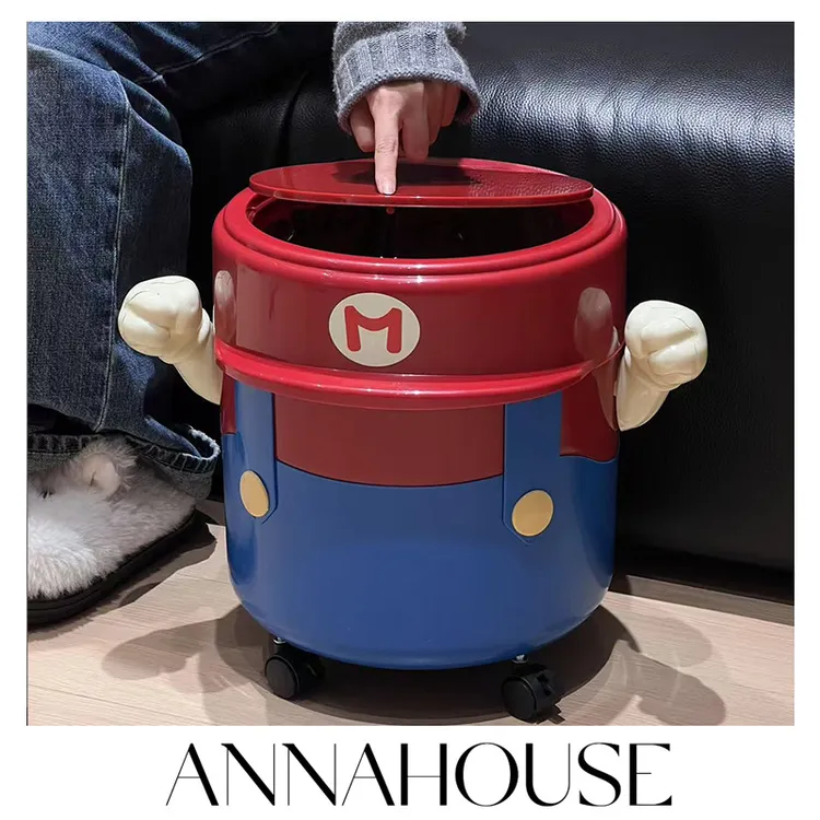 ANNAHOUSE垃圾桶厨房免弯腰移动卡通废纸篓卧室客厅带盖大容量PH