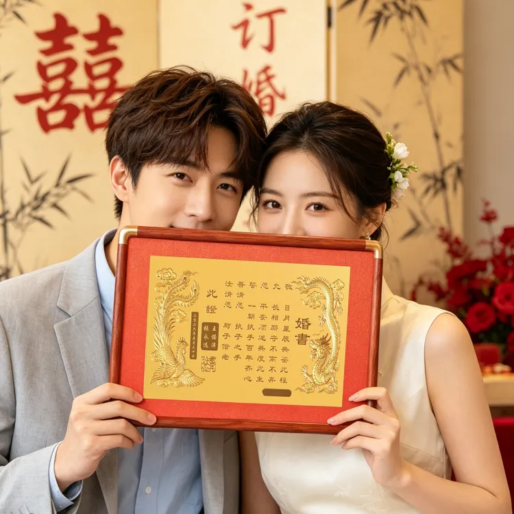 含金制品金婚书定制订婚宴金摆件结婚礼物高档订婚书聘书水贝1g