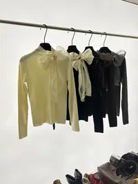 Coriander香菜蕾丝蝴蝶结领针织打底685835
