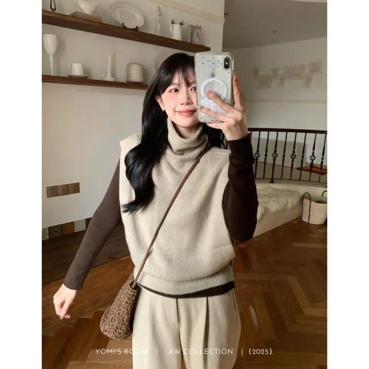 YOMI小个子【秋云落日】羊毛高领马甲毛衣温柔系百搭显白显瘦女秋冬