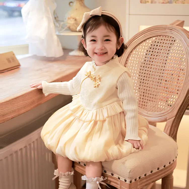 周岁女宝礼服女童秋季高端婴儿衣服新中式抓周婴幼儿童生日公主裙