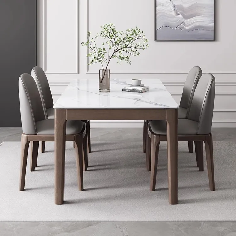 轻奢岩板餐桌椅子全套组合家用实木餐桌小户型长方形餐桌南康餐桌
