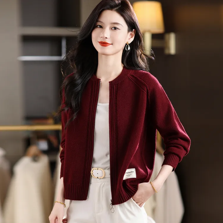 品牌女装外套女秋冬新款大码宽松棒球服外搭长袖针织毛衣开衫外穿