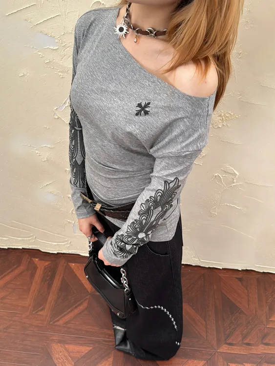 Mr Bense美式辣妹显瘦印花长袖女复古高级感修身百搭ins上衣潮牌