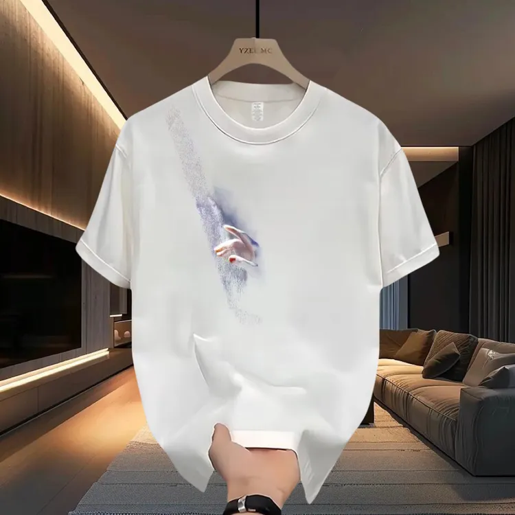 2025夏季新款印花短袖圆领纯棉显瘦男T恤上衣百搭高级男装韩版ins