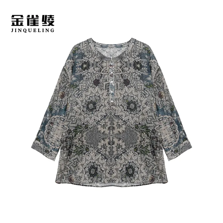 金雀绫【迷雾森林】苎麻原创设计波西米亚风大码女装衬衫SZA1S219