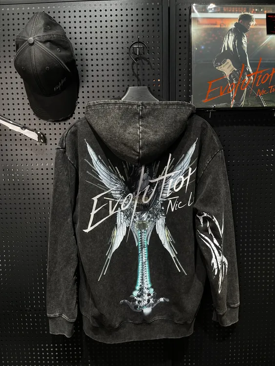 Evolution拉链卫衣2025谢霆锋进化演唱会洗水做旧天使龙骨帽衫