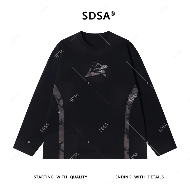 SDSA男士2025新款轻奢痞帅男装撞色拼接圆领长袖T恤百搭休闲上衣