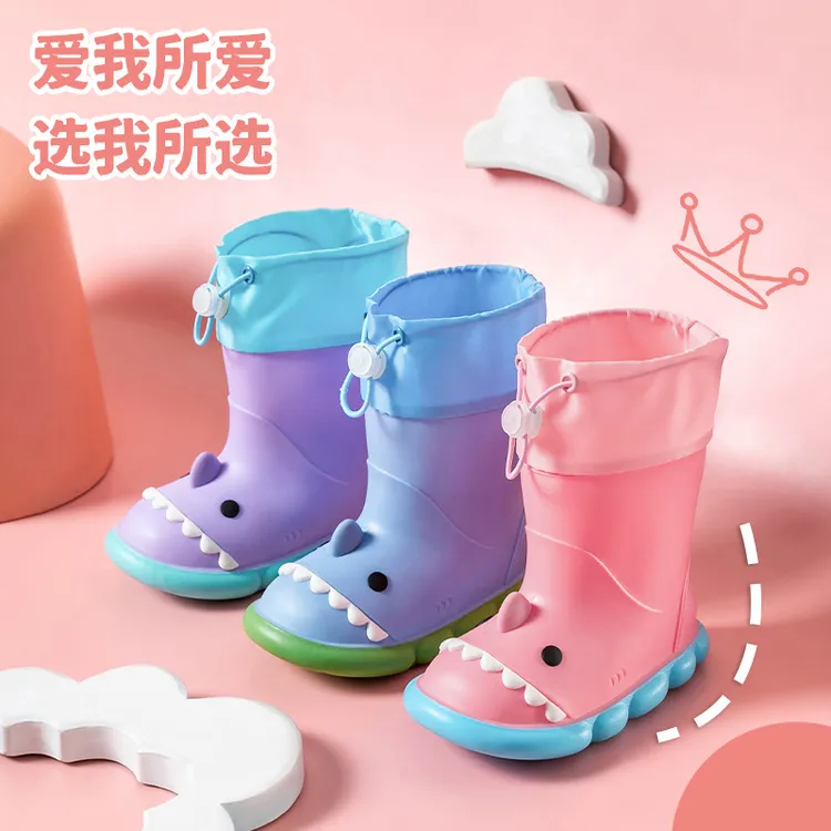 卡通鲨鱼儿童雨鞋防滑防水女宝宝春夏季男童女童可爱束口雨靴水鞋