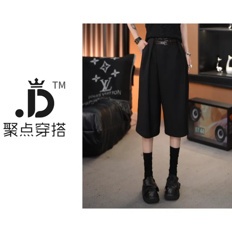 JUDIAN-【春夏秋冬】设计款褶皱中裤百搭时尚8jd00221