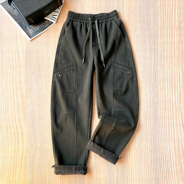 潮流宽松男士加厚绒裤子秋冬保暖男款休闲长裤百搭立裁直筒牛仔裤