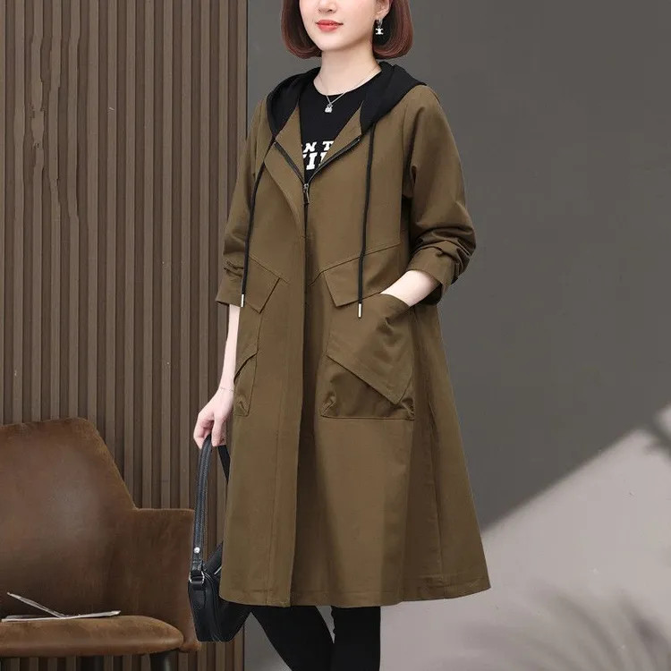 风衣外套女中长款2025春秋季新款大码胖mm气质显瘦妈妈装洋气大衣