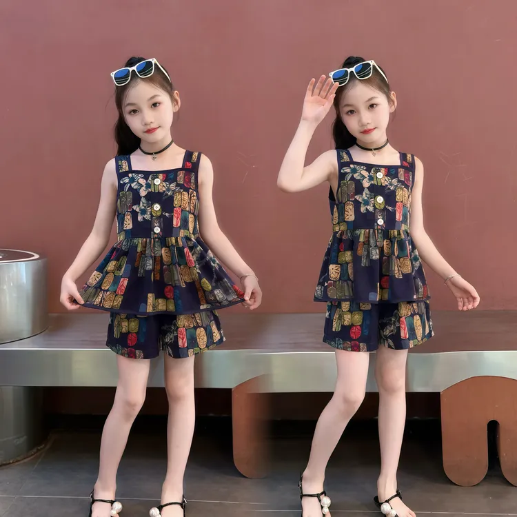女童夏季洋气时尚套装2025新款韩版吊带两件套儿童雪纺清爽休闲
