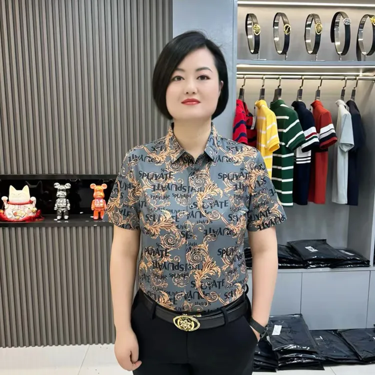卡尔皮诺6602夏季短袖男士印花方领薄款衬衫高档衬衣男士高档衬衫